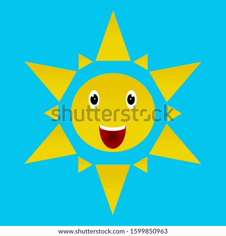 Speech bubble with smiling sun on a light blue background