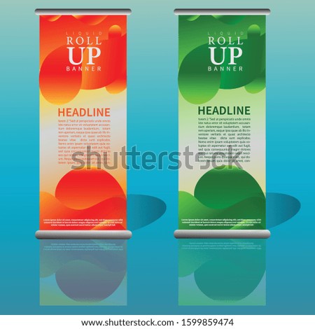 Liquid color roll up design. Roll up banner template with Fluid gradient shapes composition. Futuristic design posters.
