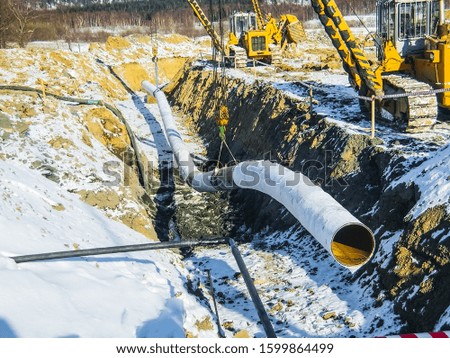Construction of an oil and gas pipeline. Industrial equipment.