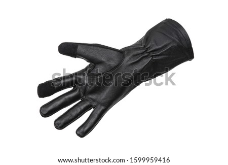 Black fabric gloves with leather inserts isolate on a white background. Mittens for work and everyday wear, for the military and workers. Wrist.