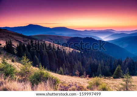 Majestic morning mountain landscape with colorful cloud. Dramatic sky. Carpathian, Ukraine, Europe. Beauty world.