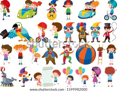 Large set of isolated objects of kids and circus illustration