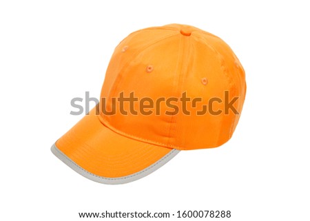 baseball cap orange with safety reflector stripe isolated on white background