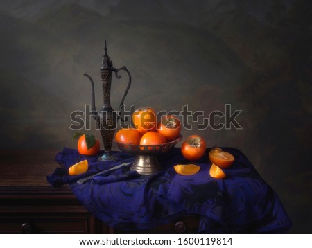 Still life with persimmon and orient's jug