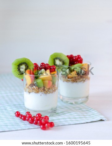 Yogurt with muesli and berries.