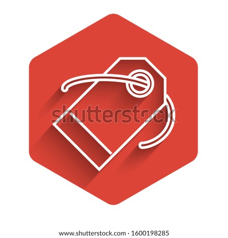 White line Blank label template price tag icon isolated with long shadow. Empty shopping discount sticker. Template discount banner. Red hexagon button. 