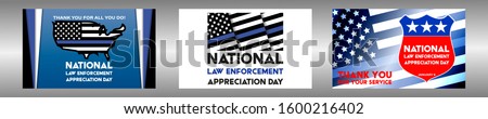 NATIONAL LAW ENFORCEMENT APPRECIATION DAY (L.E.A.D.). January 9. Set of 3 banners. Poster, card, banner, background, T-shirt design. Vector ilustration. EPS 10