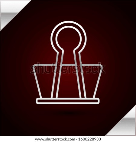Silver line Binder clip icon isolated on dark red background. Paper clip.  