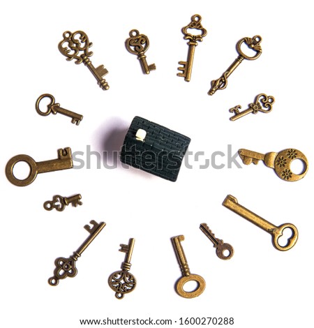 Group of diverse keys on a white background, home concept
