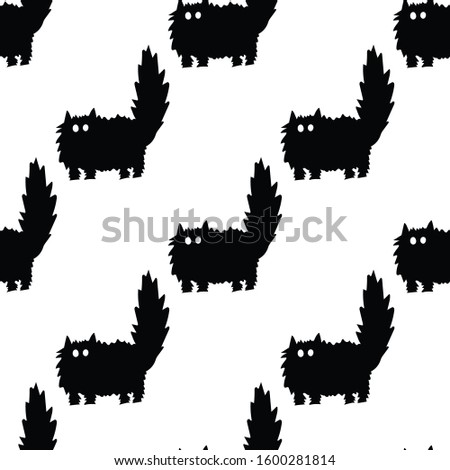 Black cat seamless pattern on white background