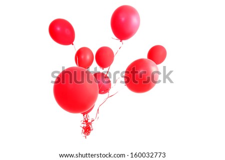 Red balloons with ribbons isolated on a white background. Royalty-Free Stock Photo #160032773