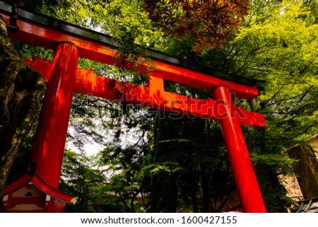 Torii gate at Kifune Shrine. Sakyo-ku, Kyoto, Japan