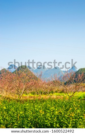 Countryside scenery with mountains in spring