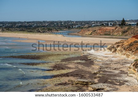 The beautiful Port Noarlunga Beach on a sunny day at low tide in South Australia on 19th November 2019