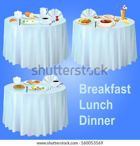 illustration Breakfast lunch dinner on the table with a tablecloth