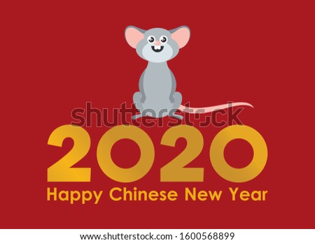 Chinese New Year 2020 year of the rat vector. 2020 Chinese New Year sign on a red background. Adorable rat cartoon character. Cheerful mouse cartoon character. Cute gray mouse icon. Cute rat vector