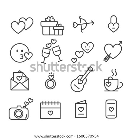 Happy valentine day icon set isolated. Modern outline on white background