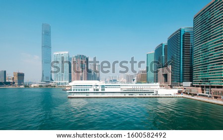 Modern architecture and skyline of West Kowloon and Victoria Harbour in HongKong