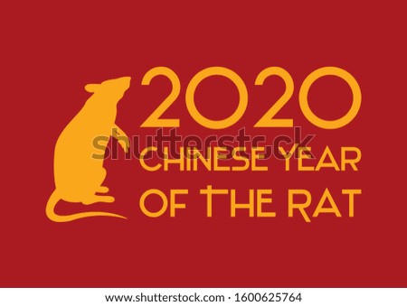 Chinese New Year 2020 year of the rat illustration. Gold inscription Happy Chinese New Year. Golden rat silhouette icon. 2020 Chinese New Year sign on a red background