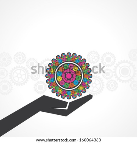 Businessman holds gear on his hand stock vector