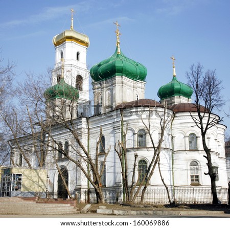 April spring view of Church of the Assumption on Ilyinskaya street in Nizhny Novgorod Russia