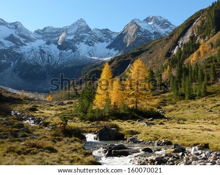 Autumn in the mountains with a glacier stream
