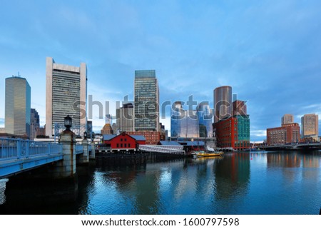 Boston harbor at sunrise, Boston, Massachusetts, USA