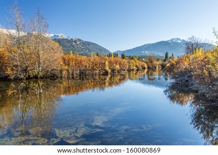 River of Golden Dreams, Whistler Blackcomb resort in Autumn Royalty-Free Stock Photo #160080869