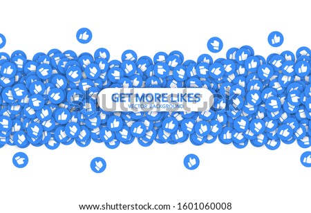 Template social media background, banner. Flow likes thumb up. Marketing. Streaming. Get more likes. Blogging. Promotion. Backdrop. Social media Youtube concept. Vector illustration. EPS 10