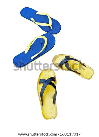Isolated wet sandals (two pairs)