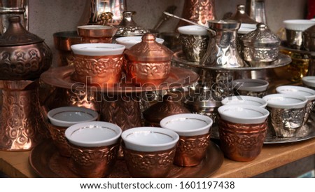 Copper product as souvenir for visitors and tourists in Old Town Mostar, Bosnia and Herzegovina .
