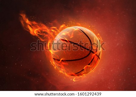 Burning basketball on fire background