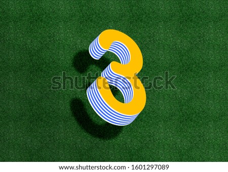 3D yellow number three with grass background