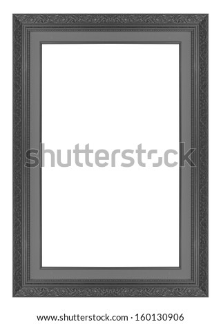 Isolated black picture frame wood white background.
