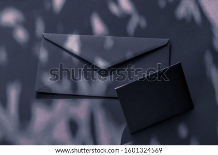 Holiday marketing, business kit and email newsletter concept - Beauty brand identity as flatlay mockup design, business card and letter for online luxury branding on charcoal shadow background