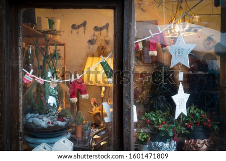 Atmospheric Christmas window sill decoration: snow, tree, candle, rocking 