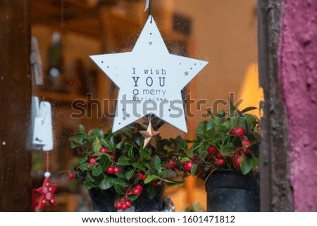 Atmospheric Christmas window sill decoration: snow, tree, candle, rocking 