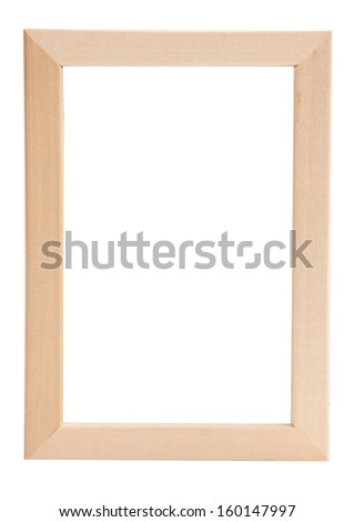 Empty rectangular wooden photo frame with texture and blank white copy space. Isolated on white.