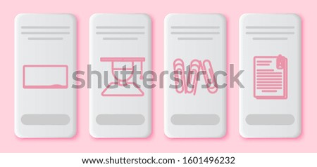 Set line Chalkboard, Graduate and graduation cap, Paper clip and File document and paper clip. White rectangle button. Vector