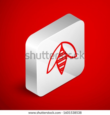 Isometric line Bee icon isolated on red background. Sweet natural food. Honeybee or apis with wings symbol. Flying insect. Silver square button. Vector Illustration