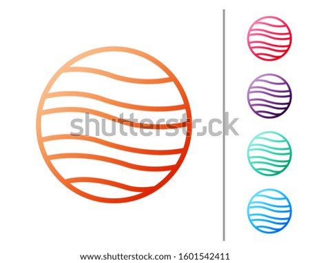 Red line Planet Jupiter icon isolated on white background. Set color icons. Vector Illustration