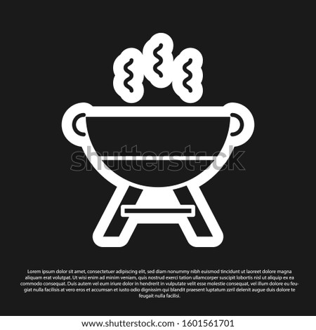 Black Barbecue grill icon isolated on black background. BBQ grill party.  Vector Illustration