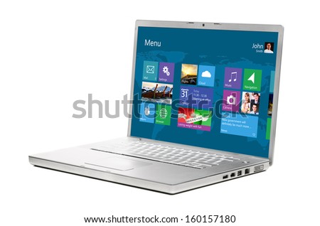 modern flat interface on laptop isolated on white background Royalty-Free Stock Photo #160157180