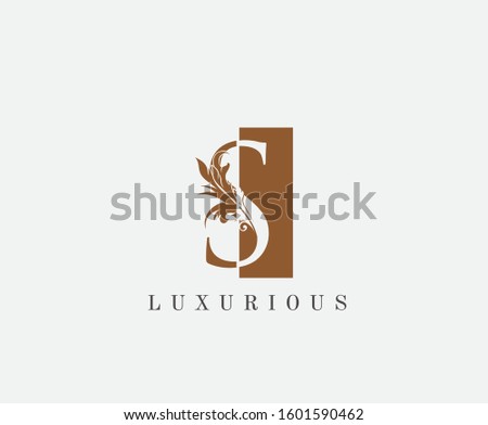 Brown S Letter Classic Floral Logo. Luxury S Swirl Square Logo Icon