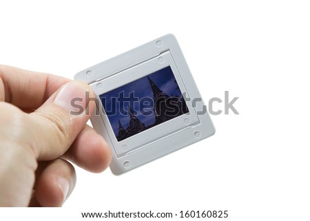 frame of slide picture in hand on isolated