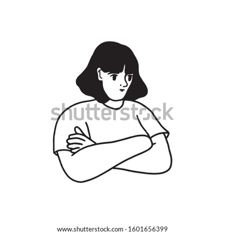 Vector image on a white background of a girl with arms crossed