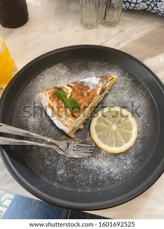 Close up lemon meringue pie on dining table