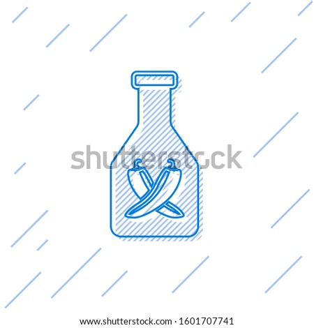 Blue Ketchup bottle line icon isolated on white background. Hot chili pepper pod sign. Barbecue and BBQ grill symbol. 