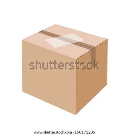 Illustration White Label on Sealed Cardboard Box Isolated on White Background, Ready for Shipping. 