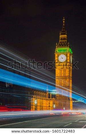 Elizabeth Tower with Big Ben at night. The most famous clock tower in the world. British Parliament headquarters in Westminster, London
